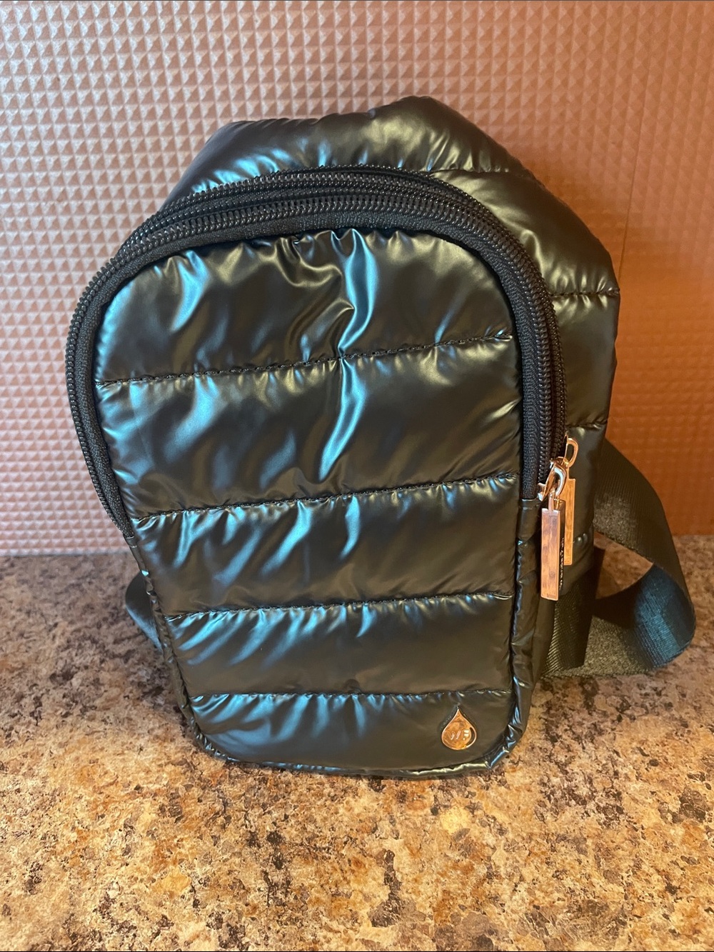 Black Quilted Shoulder Crossbody Bag with Gold Hardware